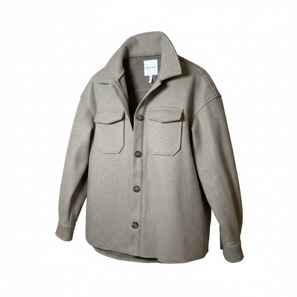 Avec Les‎ Filles Women Shacket Large Oatmeal Heather Button Front Minimalist
